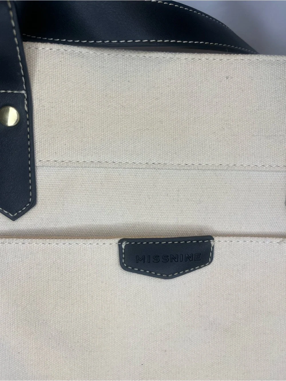 Missnine Canvas Tote Laptop Bag with Black Trim - Neutral